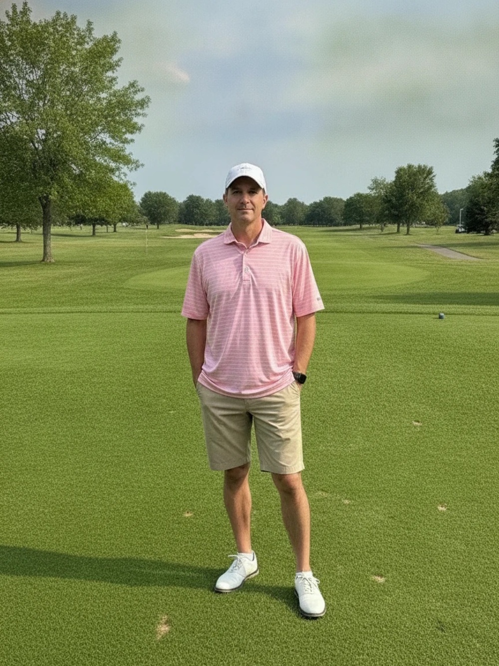 Ralph Lauren Men’s  RLX Golf Performance Polo in Pink Stripe, Size Medium
